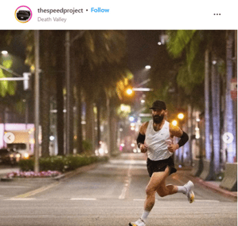Striding through Los Angeles in The Speed Project.