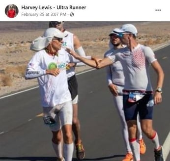 Harvey Lewis shares a moment with Ukrainian ultrarunner Igor Gotsuljak.