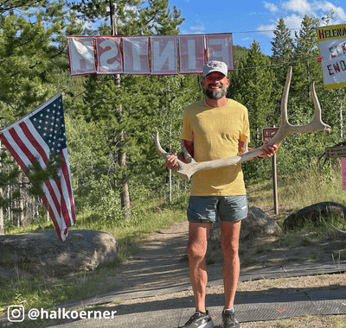 Hal Koerner at the finish of the Elkhorn 50 Miler